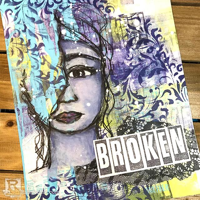 BROKEN Mixed Media Art Journal Page by Theresa Hammond