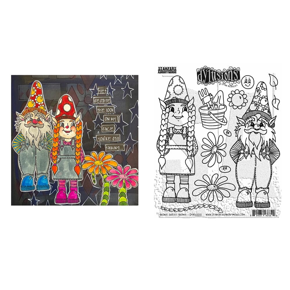 Dylusions Stampers Anonymous Cling Mount Stamp Gnome Sweet Gnome Stamps Dylusions 