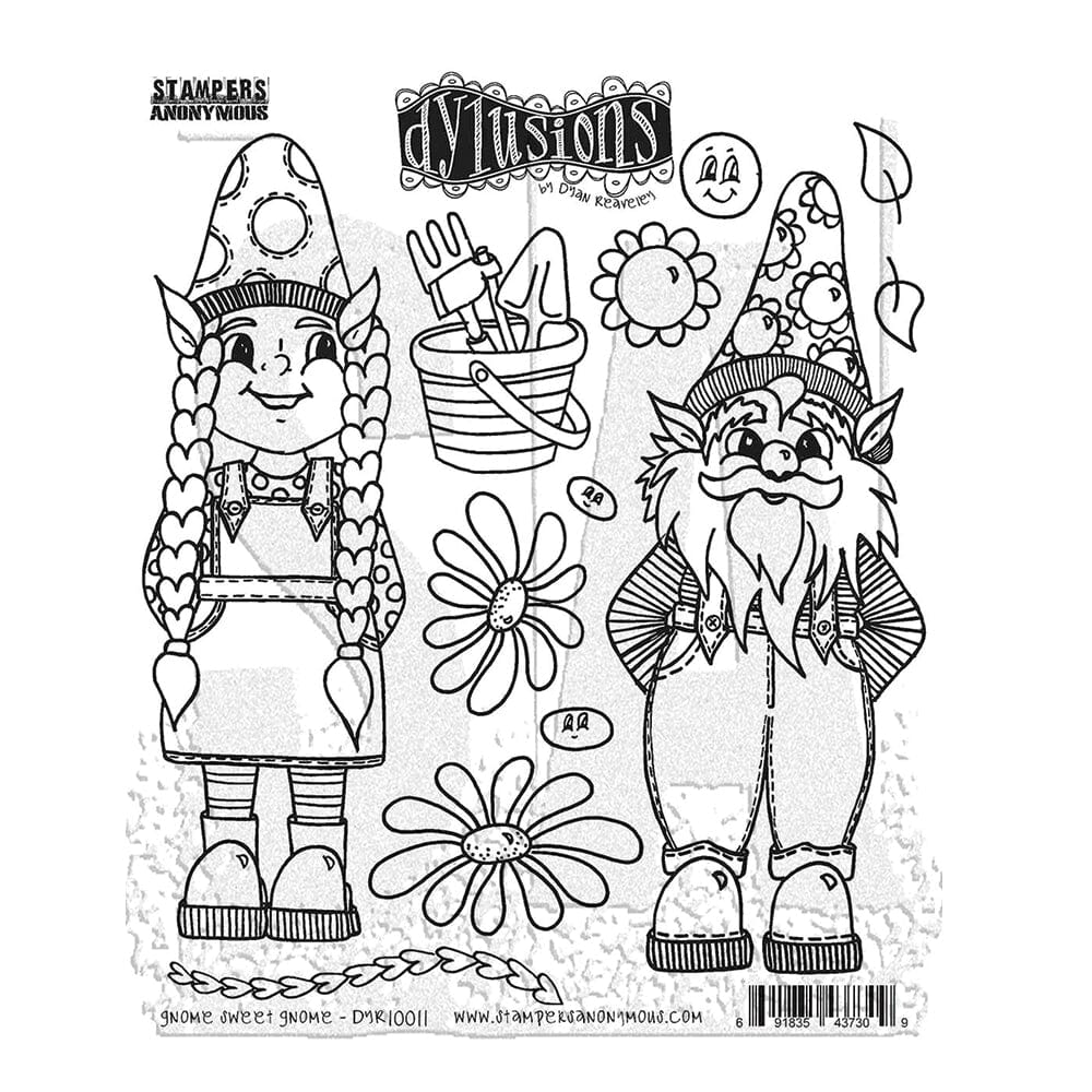 Dylusions Stampers Anonymous Cling Mount Stamp Gnome Sweet Gnome Stamps Dylusions 