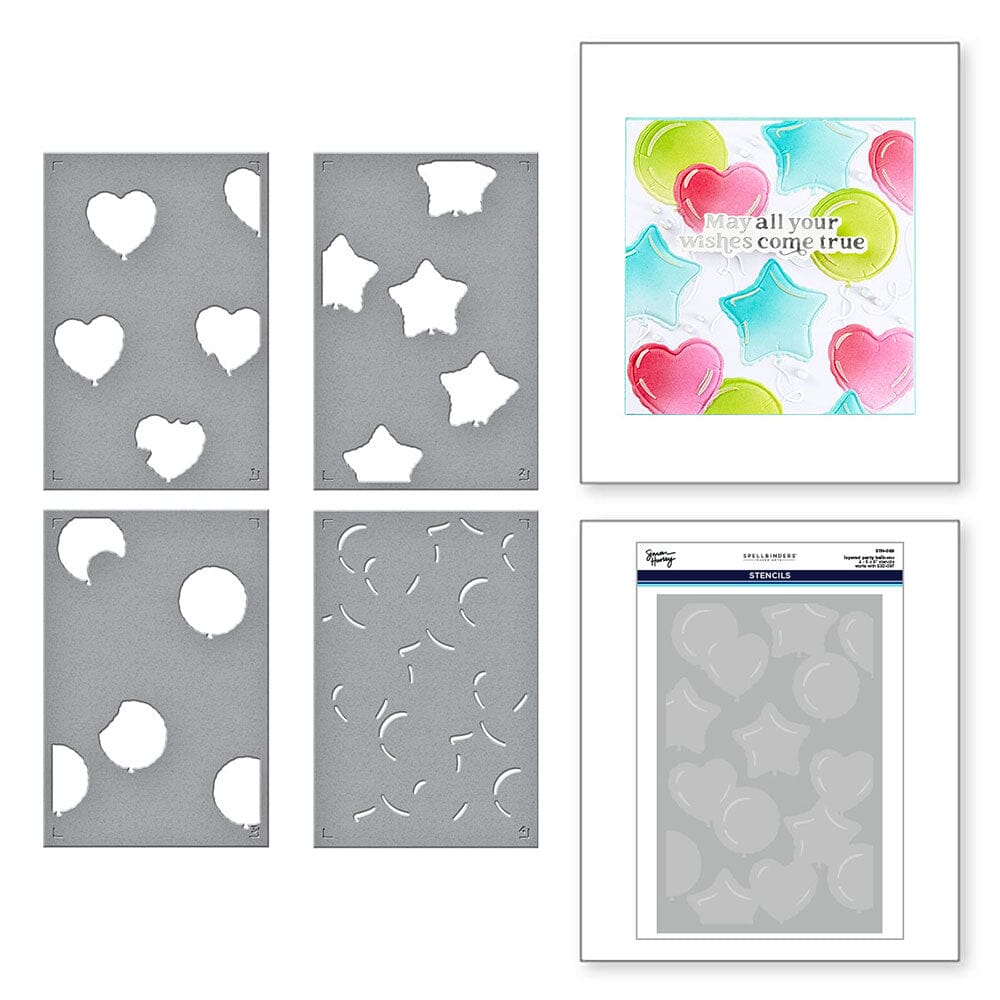 Simon Hurley Spellbinders Party Balloons 3D Embossing Folder and Stencil Bundle Cutting Dies Simon Hurley 