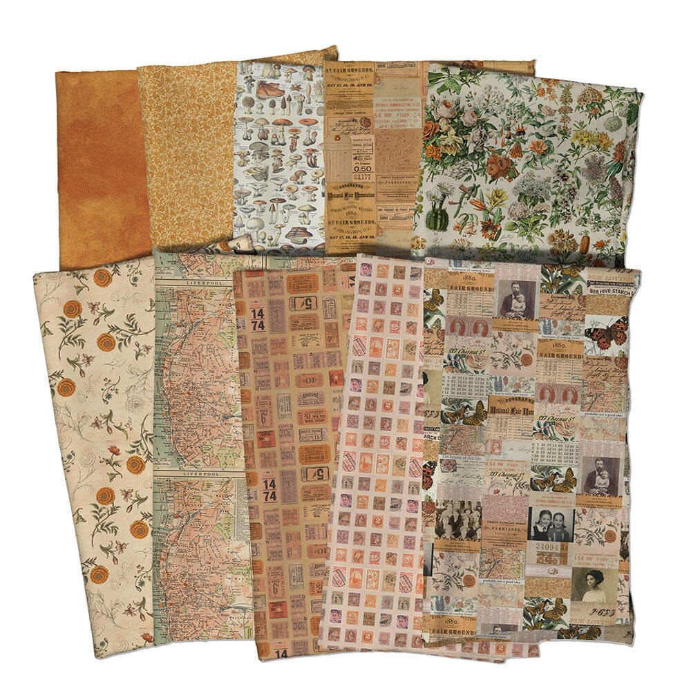 Tim Holtz Eclectic Elements Pre-Cut Fat Quarters FreeSpirit Fabrics, Orange Fabric Tim Holtz Other 